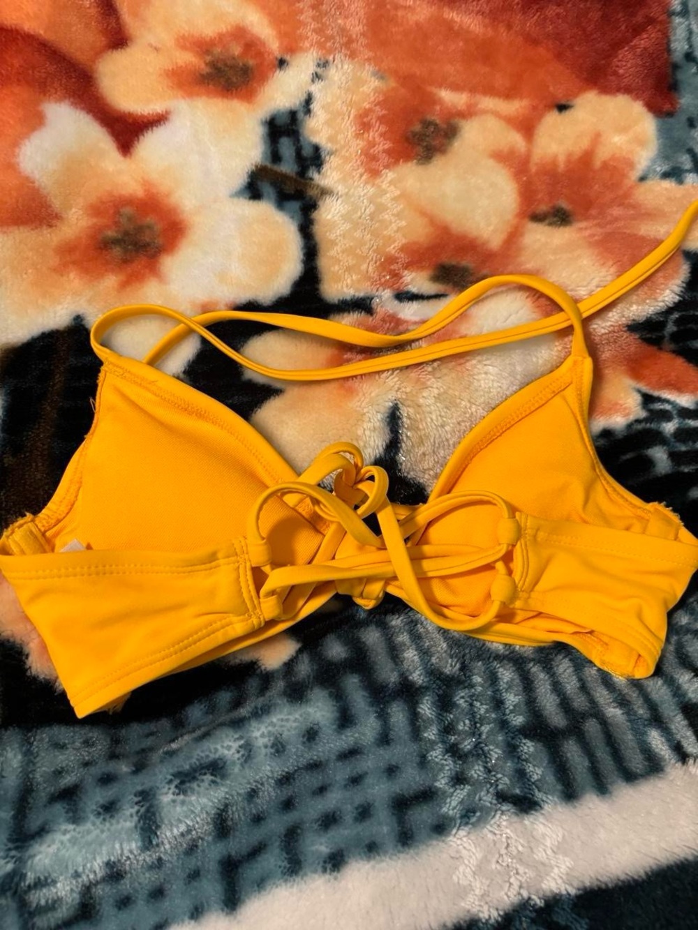 Bright Yellow Lace-Up Bikini Top